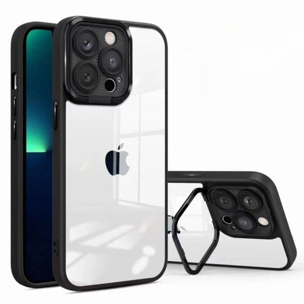 Wholesale Clear Transparent Camera Protection Chrome Button Cover Case for iPhone 14 Pro Max 6.7 (Black)